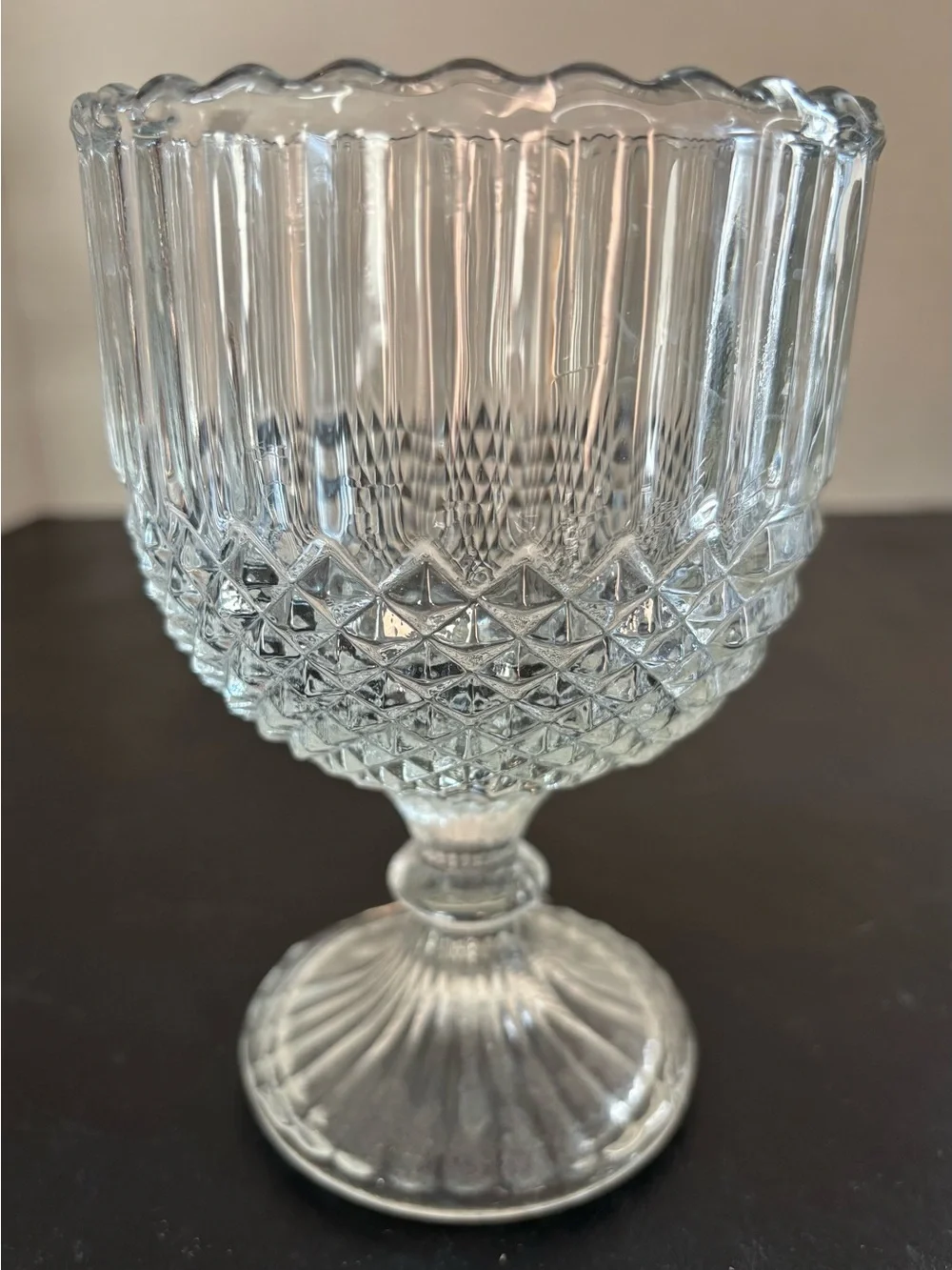 Vintage Anchor Hocking Clear Diamond Point Goblet pre-owned